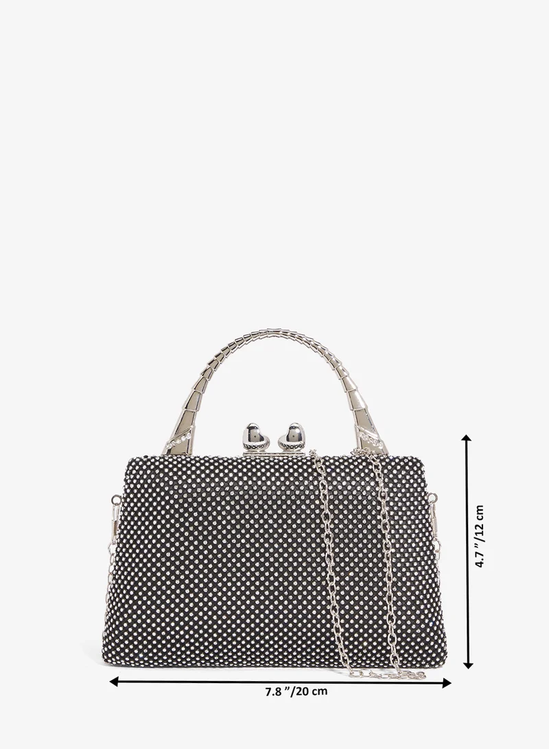 Khizana Black rhinestone detailed sparkly metallic top handle bag for Women | Best Price UAE